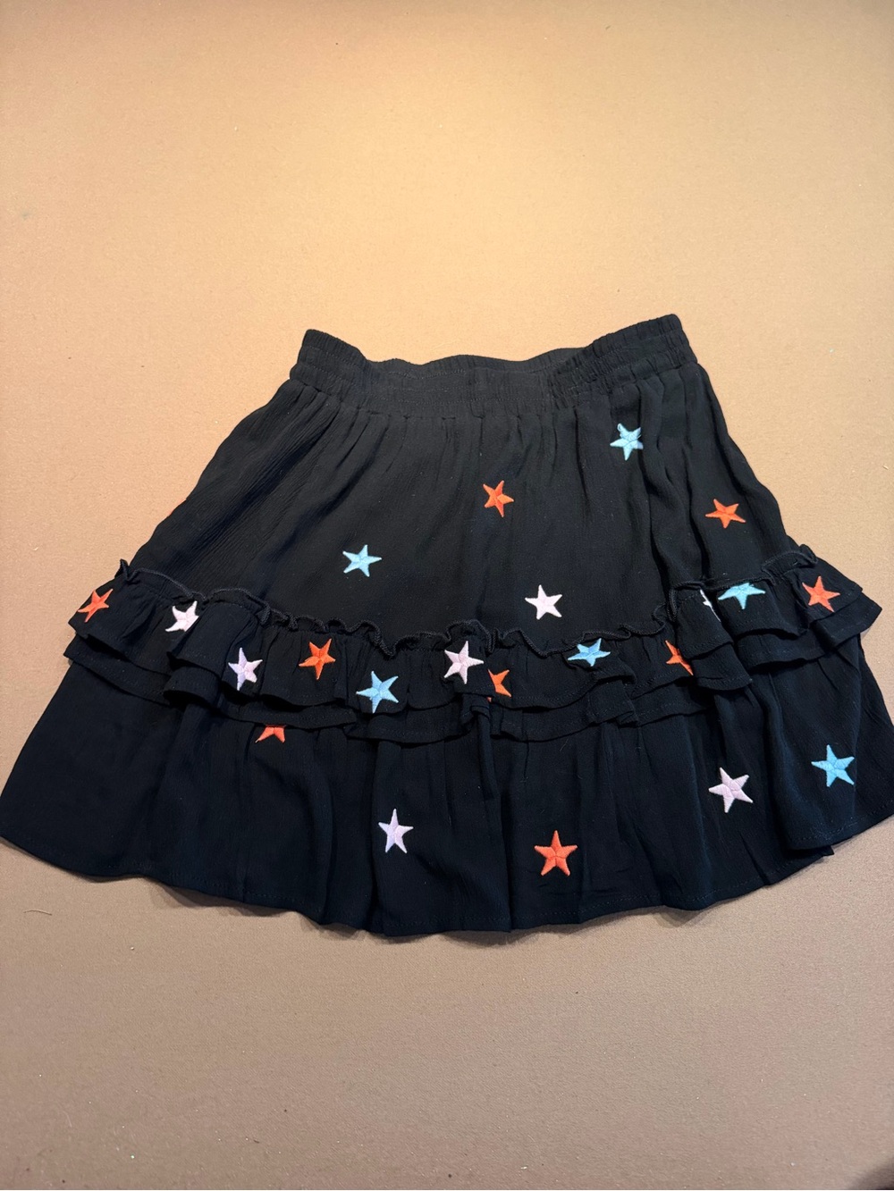 The Impeccable Pig Black Star-Embroidered Ruffle Mini Skort